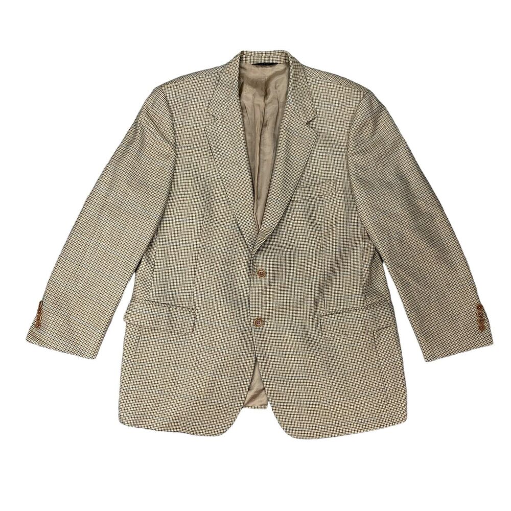 Vintage Brooks Brothers Blazer Mens 45 Brown Houndstooth Plaid Wool Made Italy